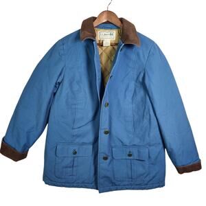 VTG LL Bean Adirondack Chore Barn Coat Jacket Women's MED Blue Quilted Corduroy